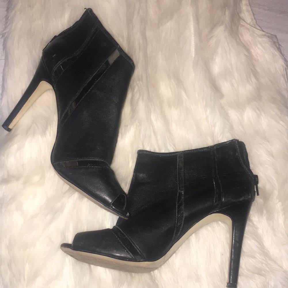 Black lace open toe booties